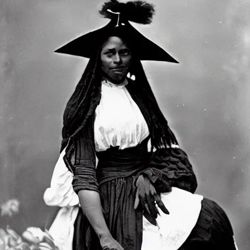 Image similar to a dark skinned pirate woman, photo by gertrude kasebier