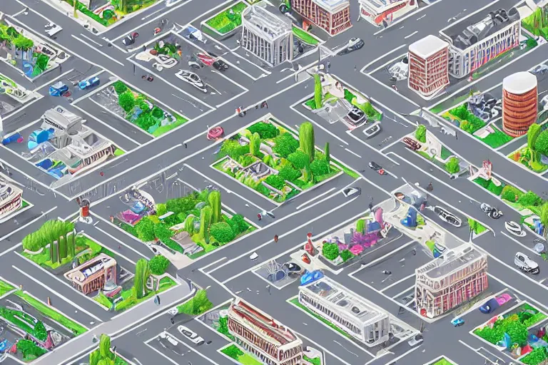 Prompt: highly detailed isometric illustration of a city scape, hyperrealistic, photorealistic, artstyle, highly detailed, sharp