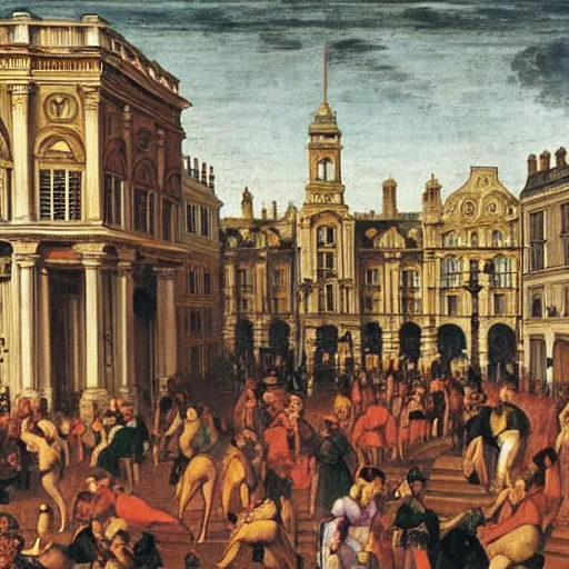 Prompt: piccadilly circus, london as painted by raphael in 1 5 1 1, renaissance, broad daylight