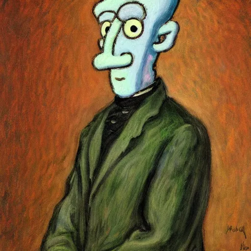 Image similar to handsome squidward portrait, monet art style