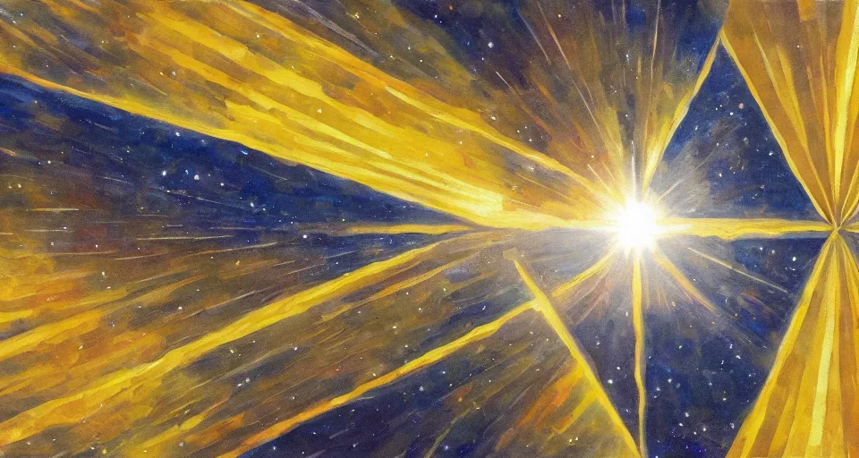 Image similar to giant solar sail, floating in space between the sun and earth, art deco painting