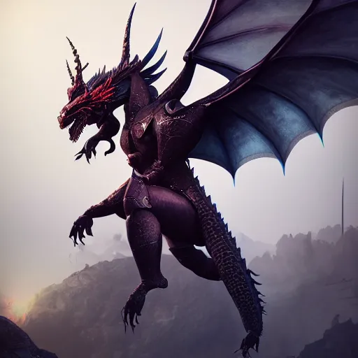 Image similar to highly stunning shot of a beautiful anthropomorphic female knight but as a hot dragon, doing a majestic pose, well detailed female dragon head, armor made of steel, sharp claws, HD octane render, epic cinematography, fantasy, Artstation, Deviantart, Furaffinity