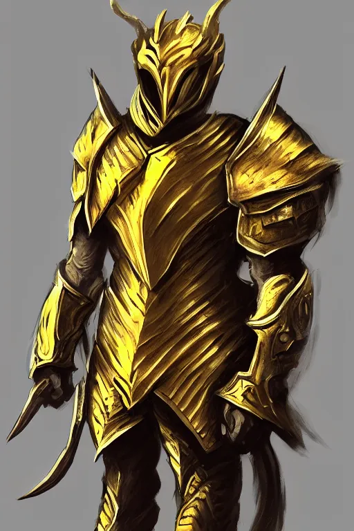 Image similar to Golden dragon born fighter wearing plate armor, concept art, trending on artstation