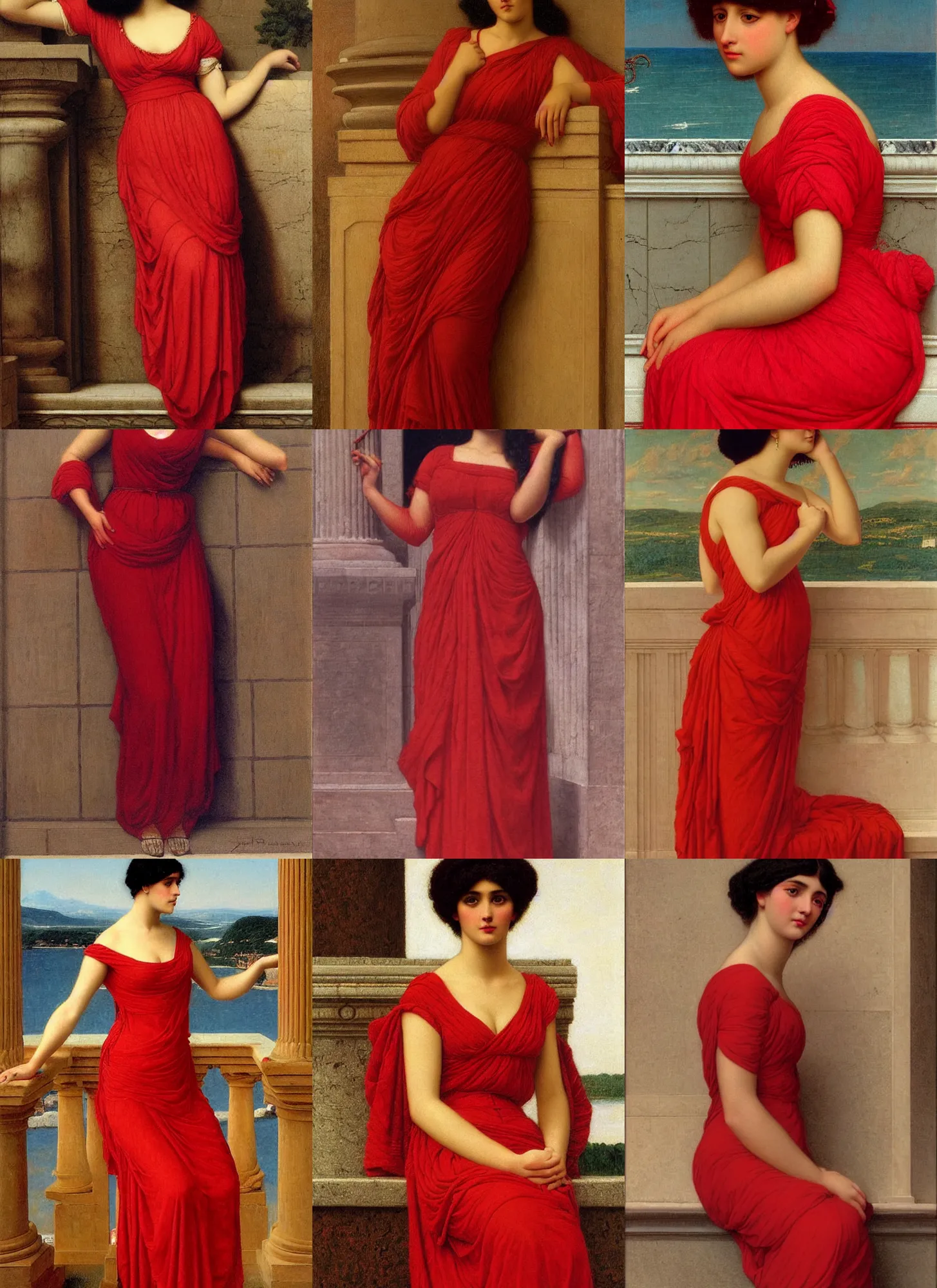 Prompt: beautiful woman in a red dress by john william godward