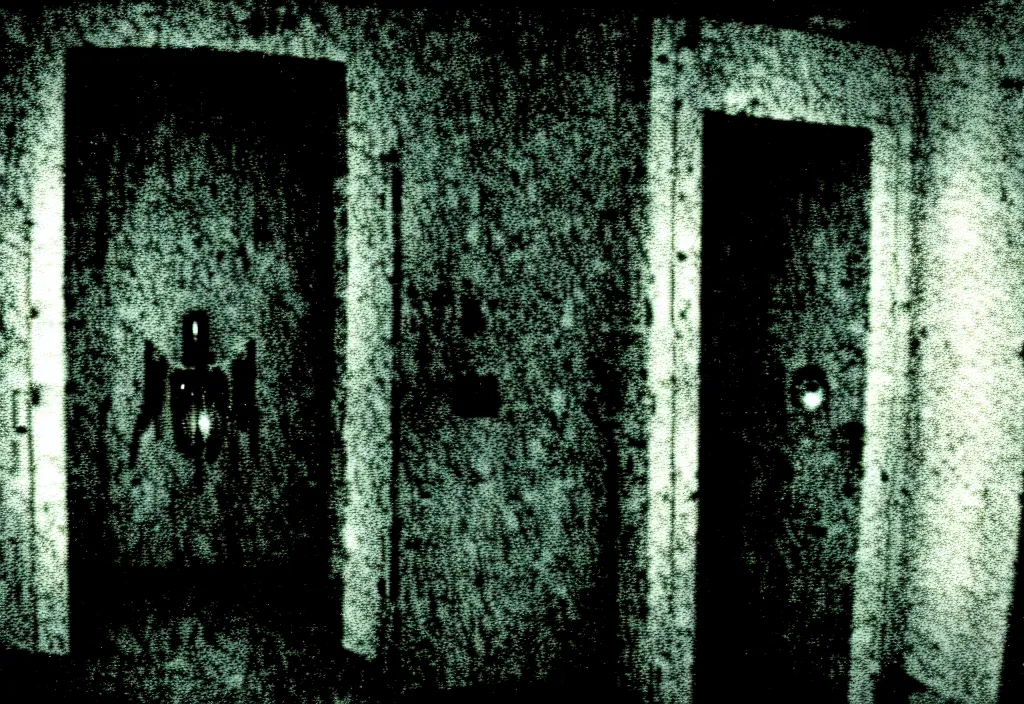 Image similar to a film still of a mysterious portal into a horrifying universe, scifi, horror, photo, nightmare, found footage, film grain, creepy