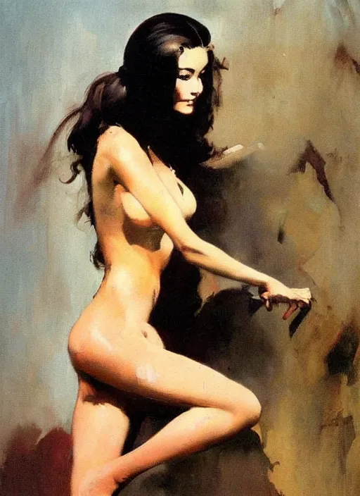 Image similar to painting of a young woman art frank frazetta