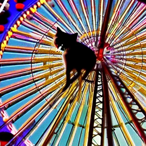 Prompt: cat!! in a ferris wheel, photo