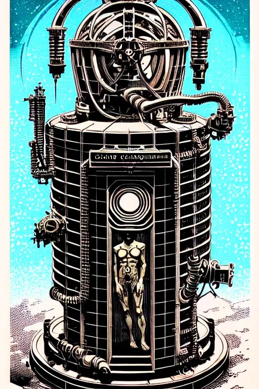 Image similar to steampunk cryo chamber containing an cyclops, high details, intricately detailed, by vincent di fate, inking, 3 color screen print, masterpiece, trending on artstation,, sharp, details, hyper - detailed, hd, 4 k, 8 k