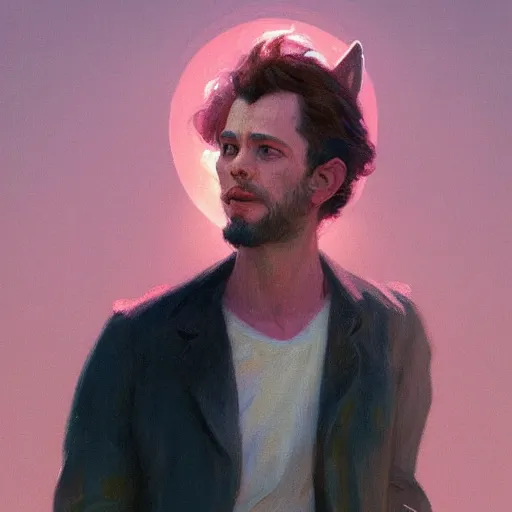 Prompt: painted portrait of wolf wearing pink shirt and smoking, intricate, digital painting, artstation, concept art, smooth, sharp focus, illustration, art by jean giraud, edward hopper, gaston bussiere and greg rutkowski