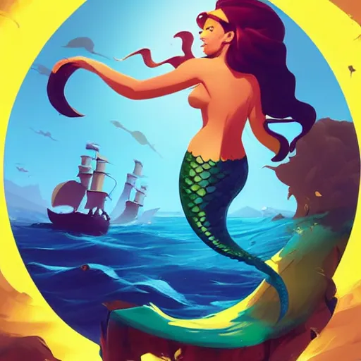 Image similar to painting mermaid treasure on sea of thieves game avatar hero smooth face median photoshop filter cutout vector, behance hd by jesper ejsing, by rhads, makoto shinkai and lois van baarle, ilya kuvshinov, rossdraws global illumination