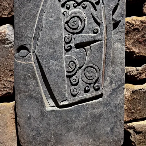 Prompt: ancient stone carving of a mobile phone