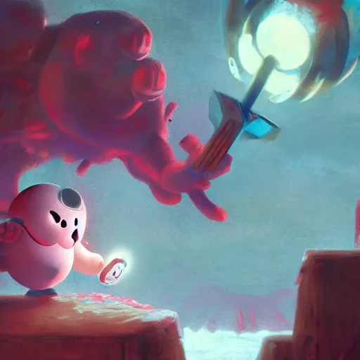 Prompt: kirby binding of isaac, big chungus, hyper realistic, terrifying, disturbing, strange, bizarre, masterpiece, 4 k, vivid colors, elegant, john park, frazetta, john howe, ruan jia, jeffrey catherine jones