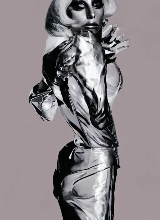 Prompt: lady gaga styled by nick knight posing in an futuristic setting , vogue magazine, Highly realistic. High resolution. Highly detailed. Dramatic. 8k.4k.