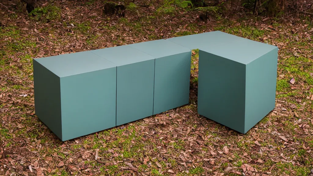 Prompt: postcyberpunk blind credenza cube ( s ) in nature