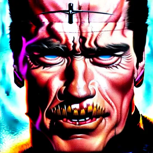 Image similar to uhd photorealistic portrait of nazi arnold schwarzenegger, by amano, ayami kojima, greg rutkowski, lisa frank, mark brooks, and karol bak, masterpiece, cinematic composition, dramatic pose, studio lighting, correct face, hyperdetailed, intricate details