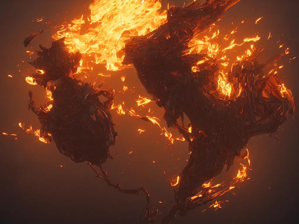 Prompt: a man fly from flame , intricate, highly detailed, artstation trending, ray tracing, cinematic, art by andrey surnov, concept art,