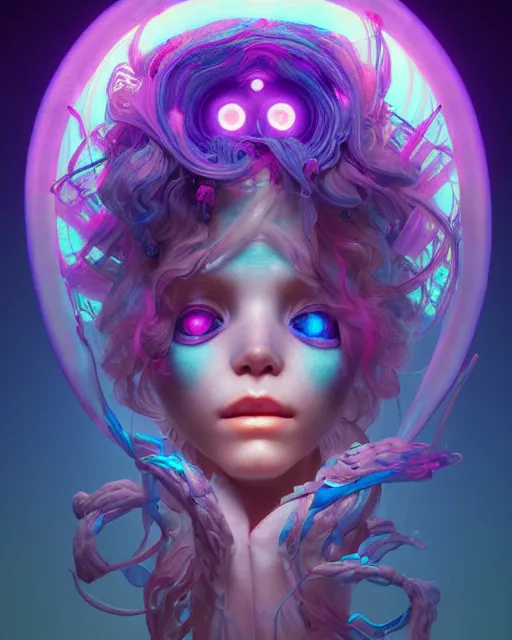 Prompt: a bioluminescent patchwork doll, highly detailed, digital painting, cinematic, hyperrealism, dark retrowave, art by stanley lau and artgerm and magali villeneuve and alphonse mucha, artstation, octane render