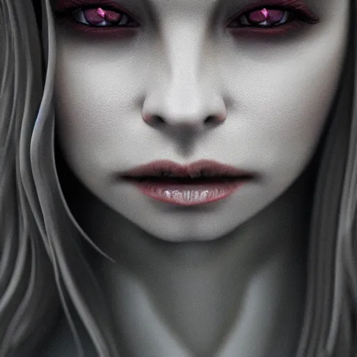 Image similar to portrait of a lady vampire, 35mm, depth of field, DOF, ominous, detailed, photorealistic, octane render, cinematic, high definition, 4k, artstation, Zdzisław Beksiński, irwin penn