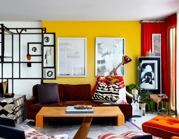 Image similar to apartment designed by nate berkus, retro 7 0 s colors