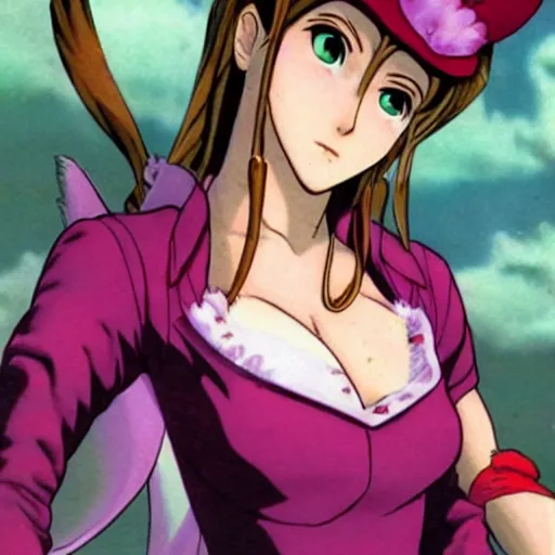 Image similar to aerith gainsborough in jojos bizarre adventure, high quality