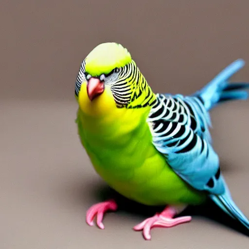 Prompt: a confident looking budgie in a suit