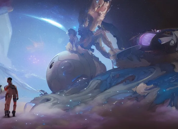 Image similar to a space handsome gay boys and their pet ghost digital cats staring role in a musical sci - fi space opera ghibli animated film, volumetric lighting, octane render by stanley artgerm lau, greg rutkowski, thomas kindkade, alphonse mucha, loish, norman rockwel, 8 k greg rutkowski