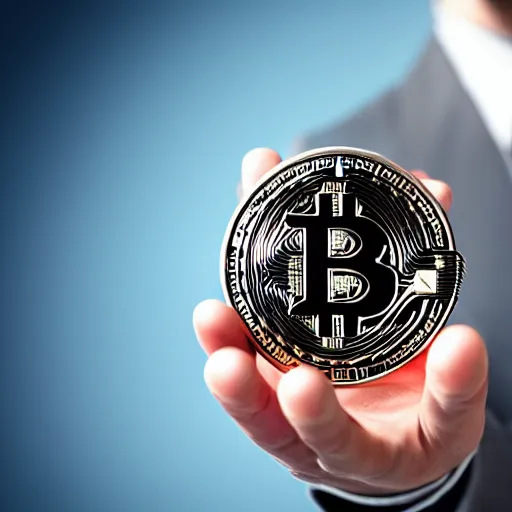 Image similar to businessman holding a happy bitcoin