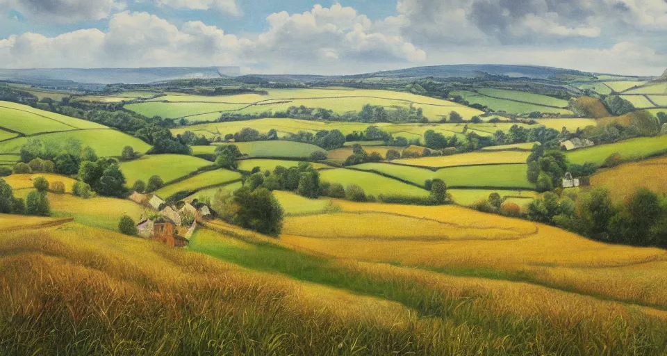 Image similar to an amazing painting of Yorkshire Countryside, breathtaking, photorealistic, 4k