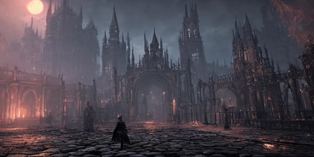 Image similar to A stunning screenshot of a unique area in Bloodborne