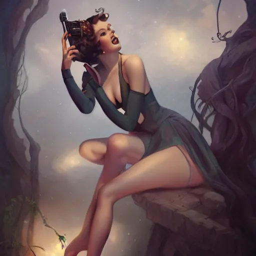 Image similar to a pinup by charlie bowater and anna dittmann and gil elvgren.