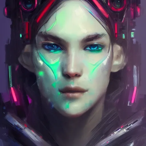 Image similar to a beautiful portrait of a cyberpunk rogue by greg rutkowski and kim hyun joo, neon ambience, trending on artstation