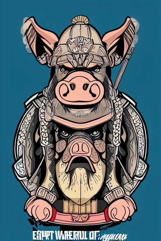 Image similar to A portrait of a pig as an evil warlord general, sticker, Anthropomorphized, portrait, highly detailed, colorful, illustration, smooth and clean vector curves, no jagged lines, vector art, smooth