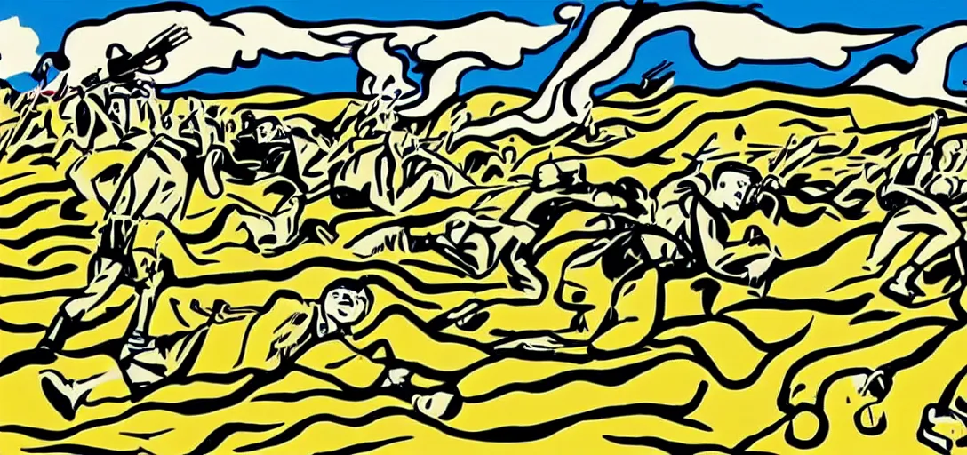 Prompt: the battle of the somme in the style of Roy Lichtenstein