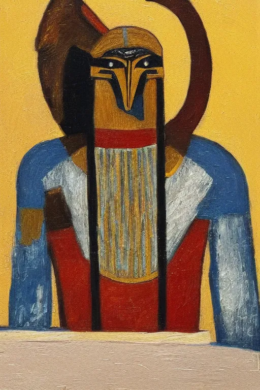 Prompt: portrait of Horus sitting at a table, oil painting by wilson mclean, sharp focus, masterpiece, highly detailed