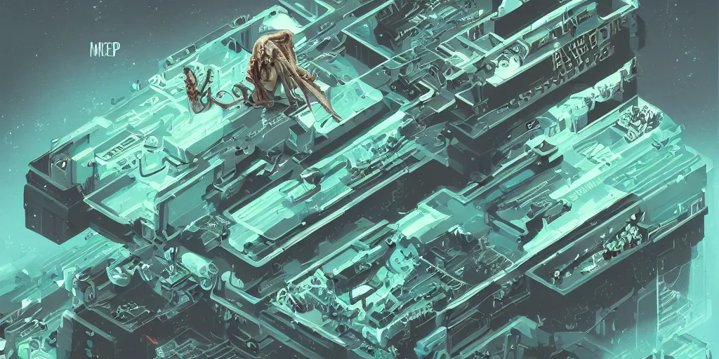 Image similar to isometric portrait of advanced alien, his last moment, mystical, technology meets fantasy, map, infographic, concept art, art station, style of giger, wes anderson