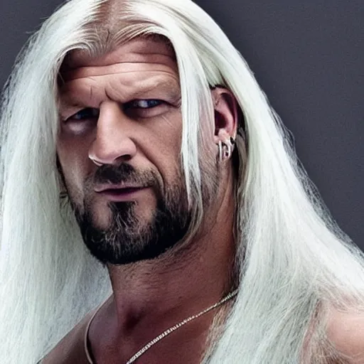 Image similar to triple H with long white hair