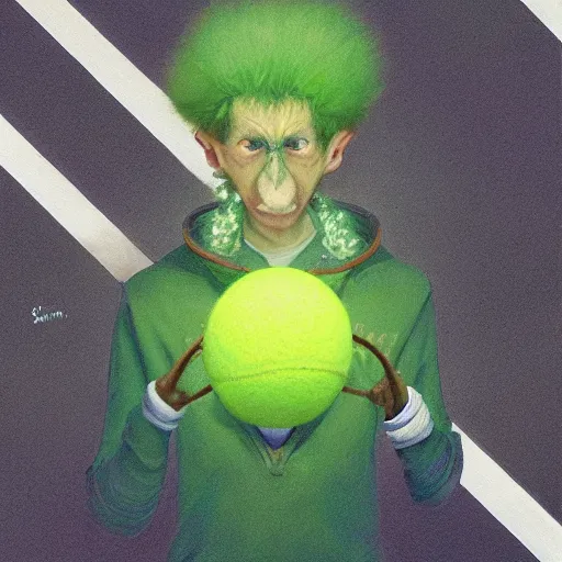 Image similar to highly detailed vfx portrait of a character of a tennis ball monster stephen bliss, chalk, unrealengine, greg rutkowski, loish, rhads, beeple, chalk, makoto shinkai and lois van baarle, ilya kuvshinov, rossdraws, tom bagshaw, basil gogos