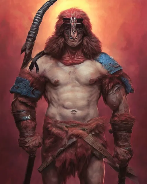 Image similar to a portrait of strong and handsome young barbarian, screaming, ready to fight, by Ross Tran and Thomas Cole and Wayne Barlowe