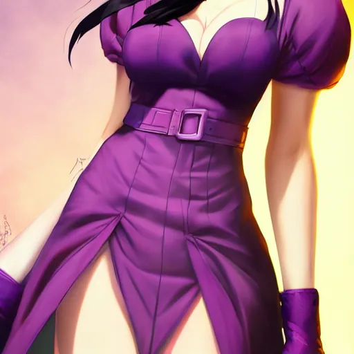 Image similar to purple dress of tifa lockhart by WLOP, rossdraws, Logan Cure, Mingchen Shen, BangkuART, sakimichan, yan gisuka, JeonSeok Lee, zeronis, Chengwei Pan on artstation
