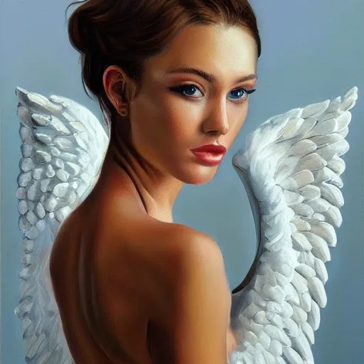 Image similar to hyperrealism oil painting, fashion model portrait, heaven angel