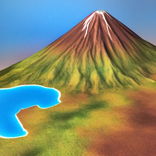 Prompt: highly realistic map of a large island with a dormant volcano in the middle, 8 k, hyperrealistic, nostalgic, ambient lighting, fantasy