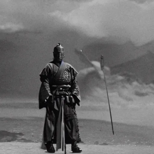 Image similar to film still of goldberg as samurai, cinematic, hollywood scene,