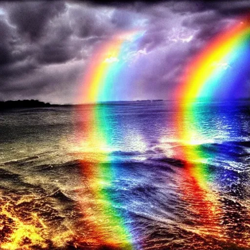 Image similar to Souls floating in the presence of God, HDR, Beautiful, Epic, Cinematic, Rainbows, Holy. HDR