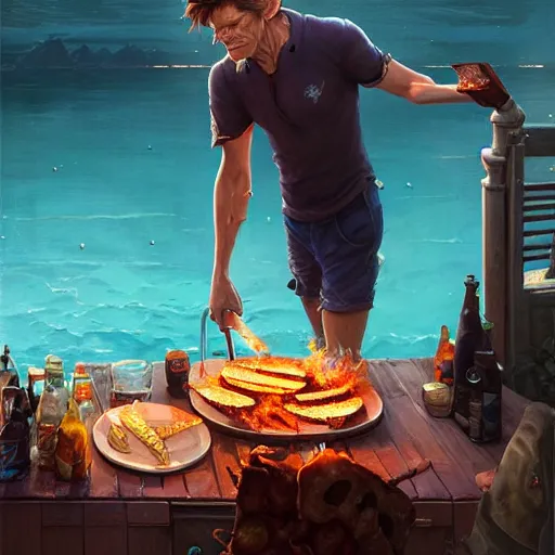 Prompt: highly detailed portrait of willem dafoe grilling hamburgers poolside, stephen bliss, unreal engine, fantasy art by greg rutkowski, loish, rhads, ferdinand knab, makoto shinkai and lois van baarle, artgerm, pixar, ilya kuvshinov, rossdraws, tom bagshaw, global illumination, radiant light, detailed and intricate environment