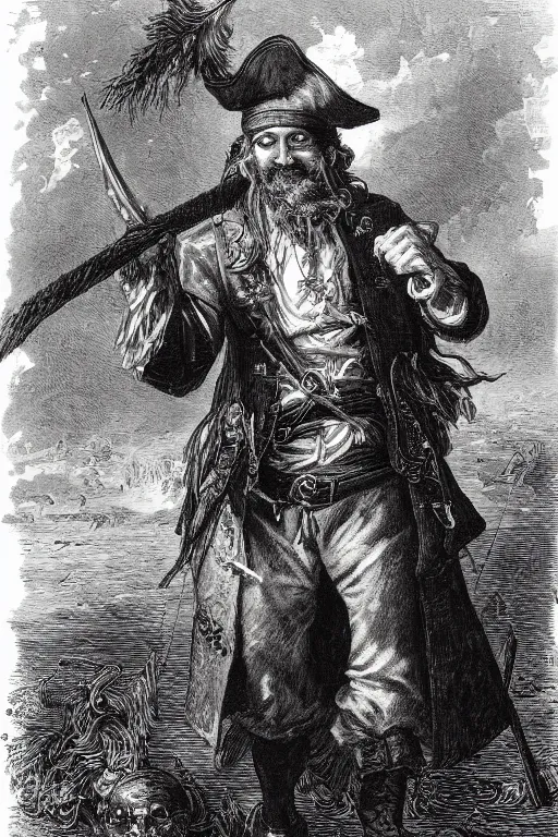 An Portrait Engraving Of The Pirate Long John Silver Stable Diffusion