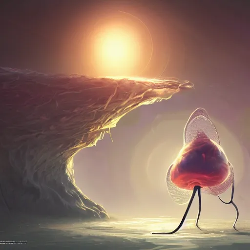 Image similar to a beautiful and delicate phage is eating bacteria, highly detailed, digital painting, artstation, concept art, movie still, smooth, sharp focus uhd 8 k