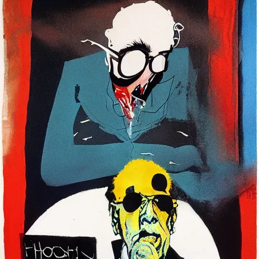 Prompt: minimalist album cover painting by Ralph Steadman, Francis Bacon, Hunter S Thompson