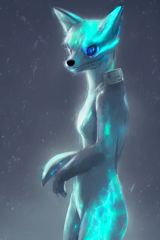 Image similar to a fox fursona, trending on artstation, by kawacy, furry art, digital art, cyberpunk, high quality, backlighting