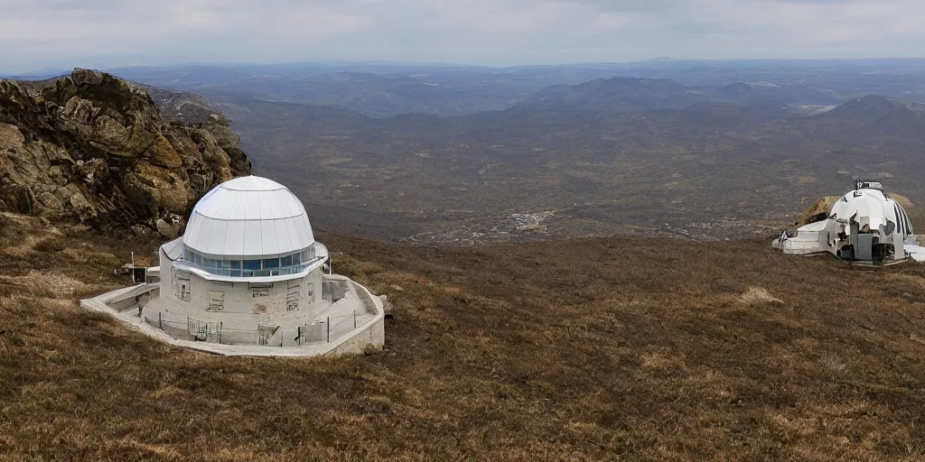 Image similar to stunning landscape of an observatory on a mountain by brian k. vaughan