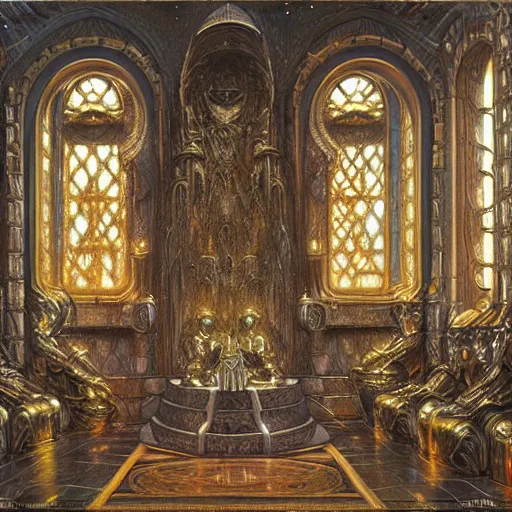 Image similar to the throne room of the ancient void god, fantasy art by Donato Giancola and James Gurney, digital art, trending on artstation